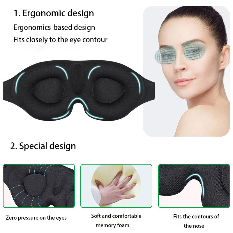3D Memory Foam Sleep Eye Mask - Black Blackout