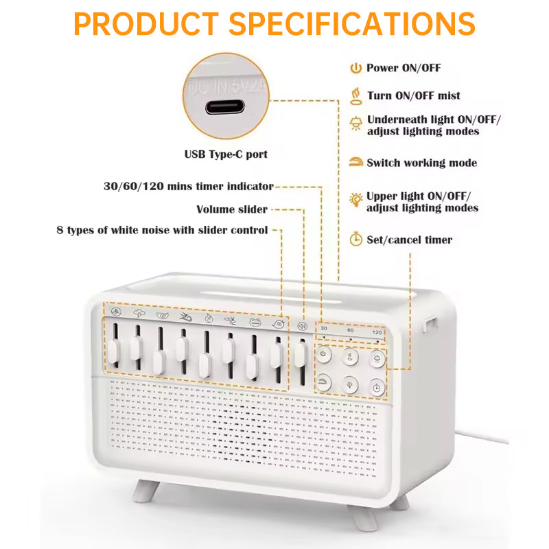 8-Adjustable White Noise Air Aroma Diffuser Humidifier