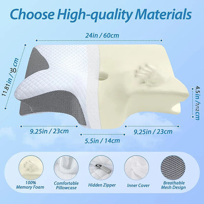 1pc Memory Foam Cervical Pillow - 2 in 1 Ergonomic Contour Orthopedic Pillow for Neck Pain