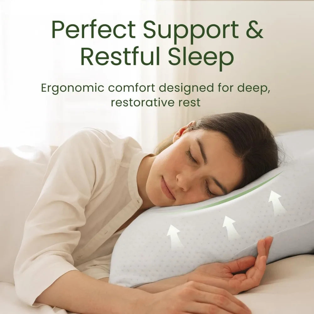 Queen Size Cooling Memory Foam Pillows Set of 2 - Shredded Foam for All Sleepers, Breathable Bamboo Rayon Cover