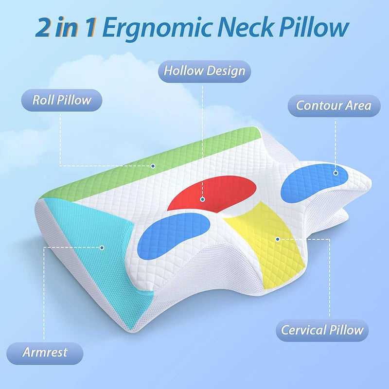 1pc Memory Foam Cervical Pillow - 2 in 1 Ergonomic Contour Orthopedic Pillow for Neck Pain