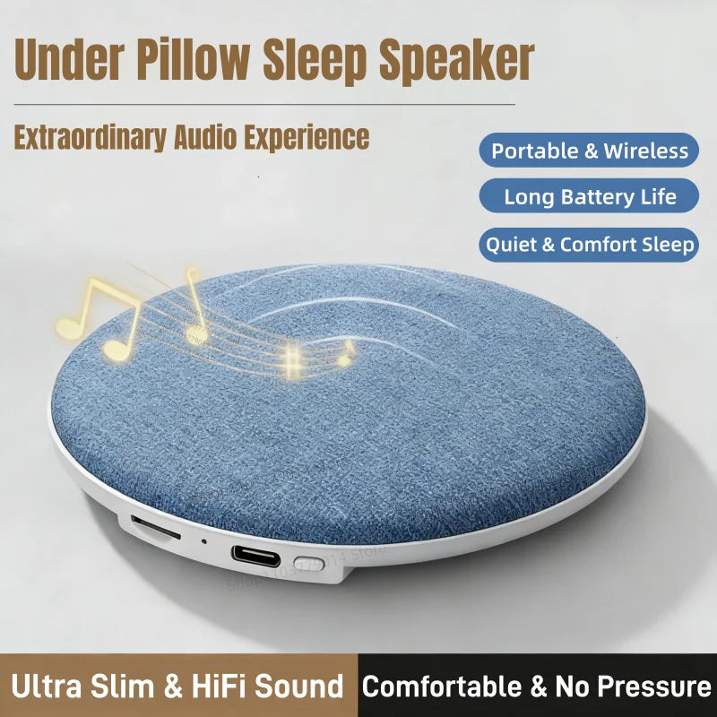 Ultra Slim Under Pillow Sleep Speaker with HiFi Bone Conduction Technology and Noise Reduction for Deep Sleep and Relaxation