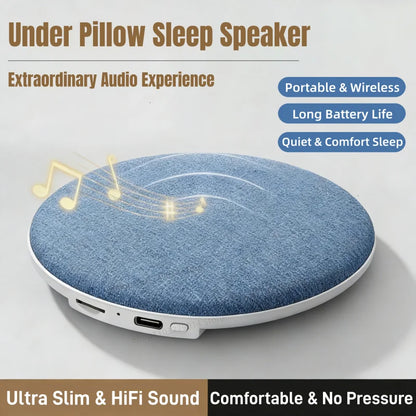 Ultra Slim Under Pillow Sleep Speaker with HiFi Bone Conduction Technology and Noise Reduction for Deep Sleep and Relaxation