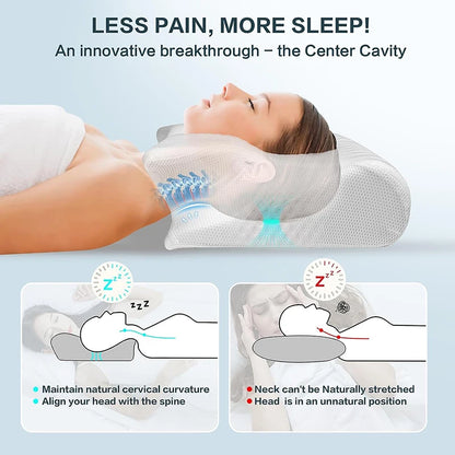 1pc Memory Foam Cervical Pillow - 2 in 1 Ergonomic Contour Orthopedic Pillow for Neck Pain