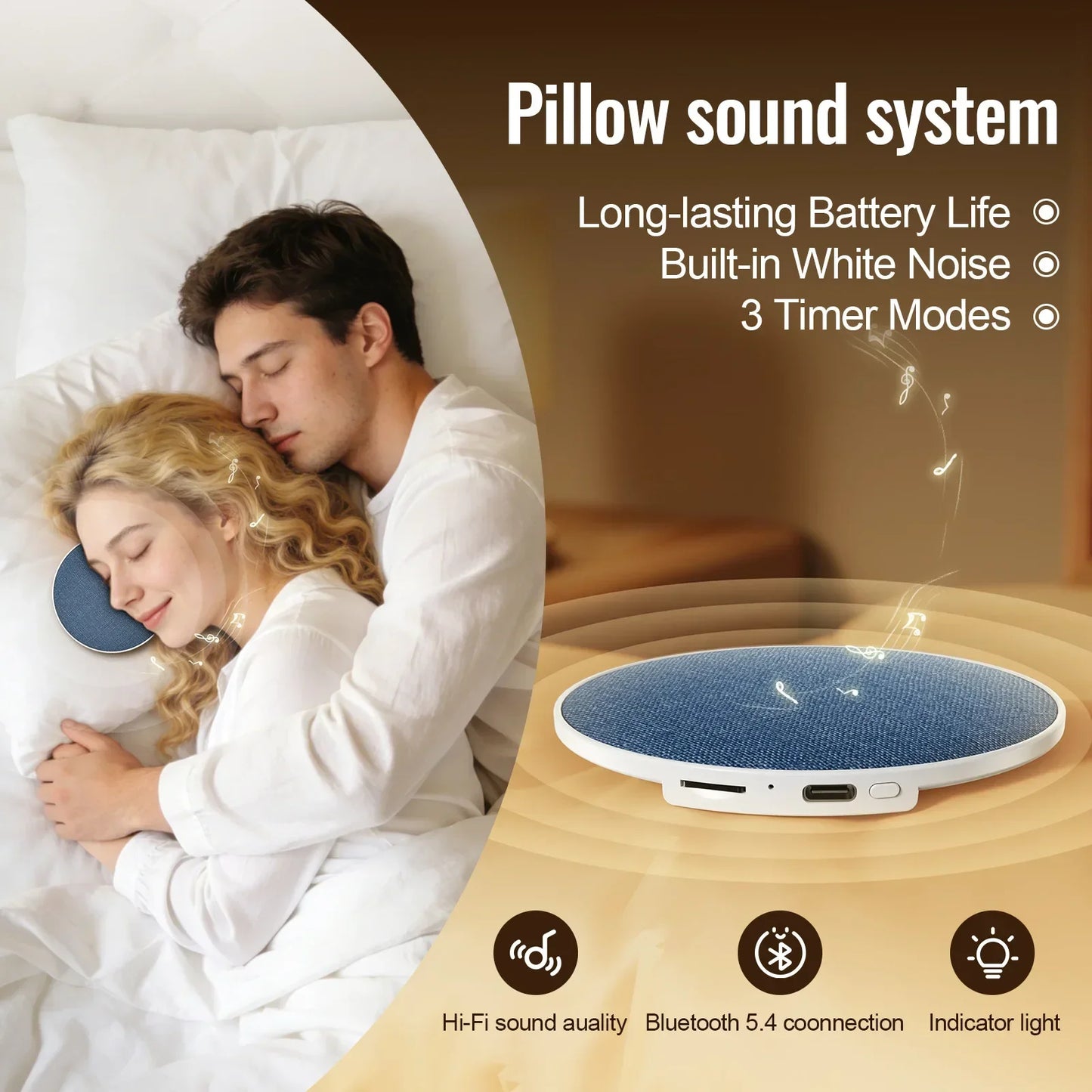 Ultra-Slim Under-Pillow Sleep Speaker with HiFi Bone Conduction & Noise Reduction