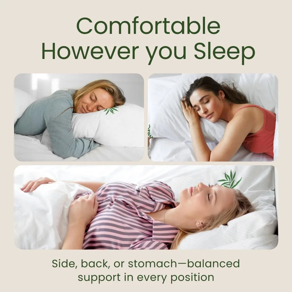 Queen Size Cooling Memory Foam Pillows Set of 2 - Shredded Foam for All Sleepers, Breathable Bamboo Rayon Cover