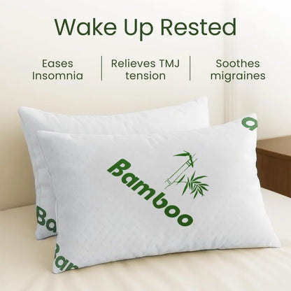 Queen Size Cooling Memory Foam Pillows Set of 2 - Shredded Foam for All Sleepers, Breathable Bamboo Rayon Cover