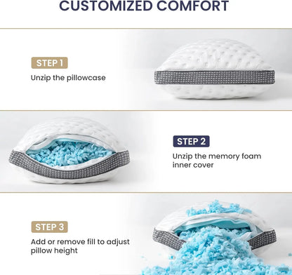 BedStory Cooling Pillow 1 Pack Q/K, Cooling Gel Memory Foam Bed Pillow, Medium Firm Pillow for Sleeping, CertiPUR-US Certified